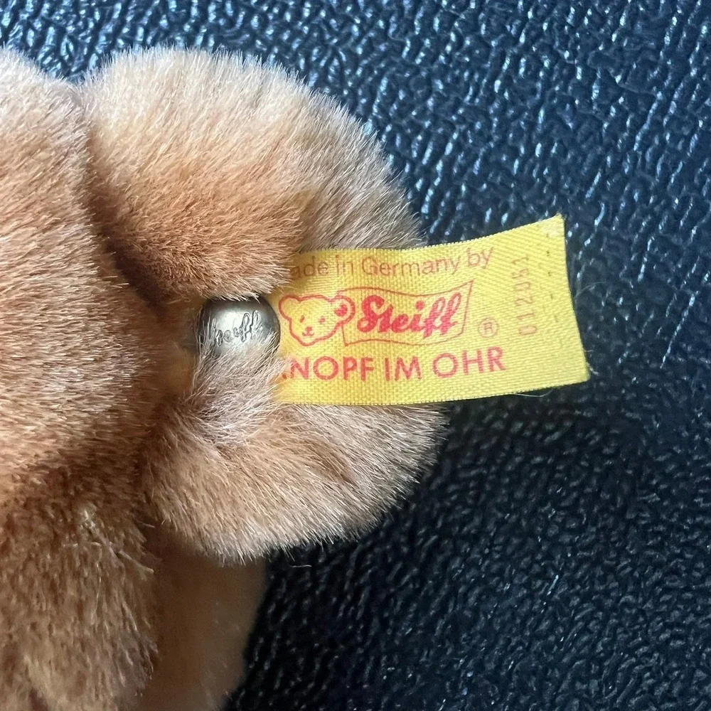 Steiff Petsy Teddy Bear 012051 Golden Brown Plush Red Ribbon Made in Germany 11